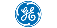 GE logo: Blue circle with white swirling 