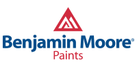 Benjamin Moore Paints logo in blue and red on a white background