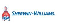 Sherwin-Williams logo with blue text and paint can mascot on white background