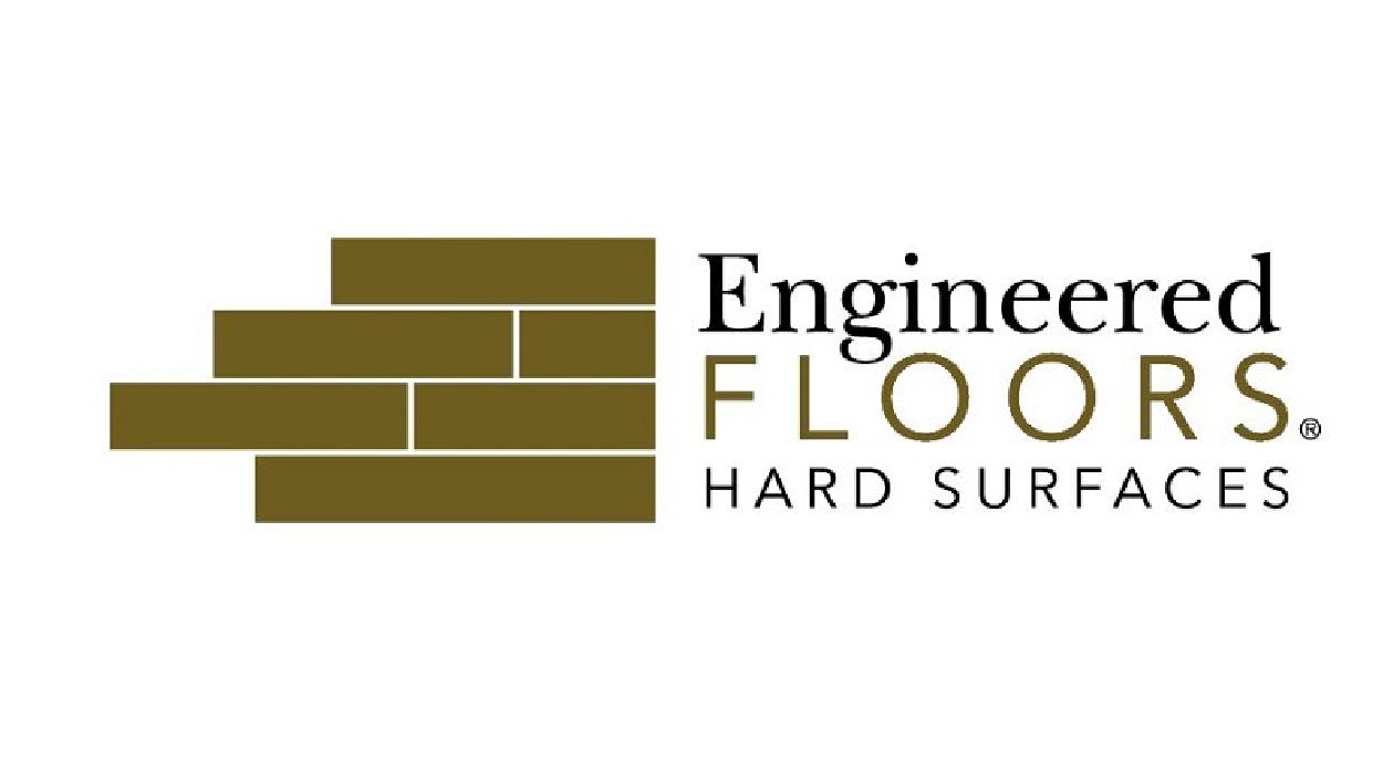 Logo for Engineered Floors, featuring a brick-like graphic in brown and text that says