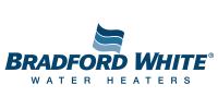 Bradford White Water Heaters logo with blue wavy symbol and text on white background.