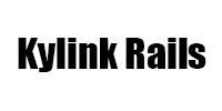 A black and white logo for kylink rails on a white background.
