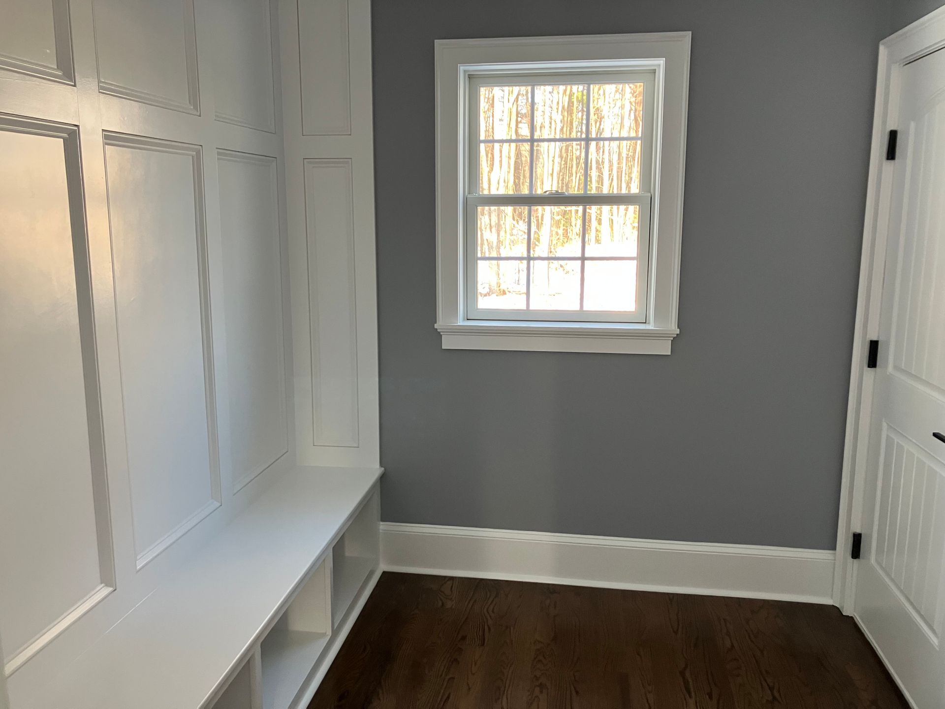 There is a window in the middle of the room.