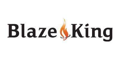 Blaze King logo with text and flame icon. Black text and orange flame on a white background.