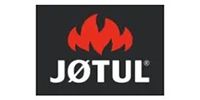 Jøtul logo: Red flames above white text 