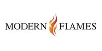 Modern Flames logo with flame graphic between 