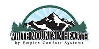 White Mountain Hearth logo: mountain, trees, arched green emblem, text, 