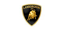 Lamborghini logo: black shield with gold bull and gold border on a white background