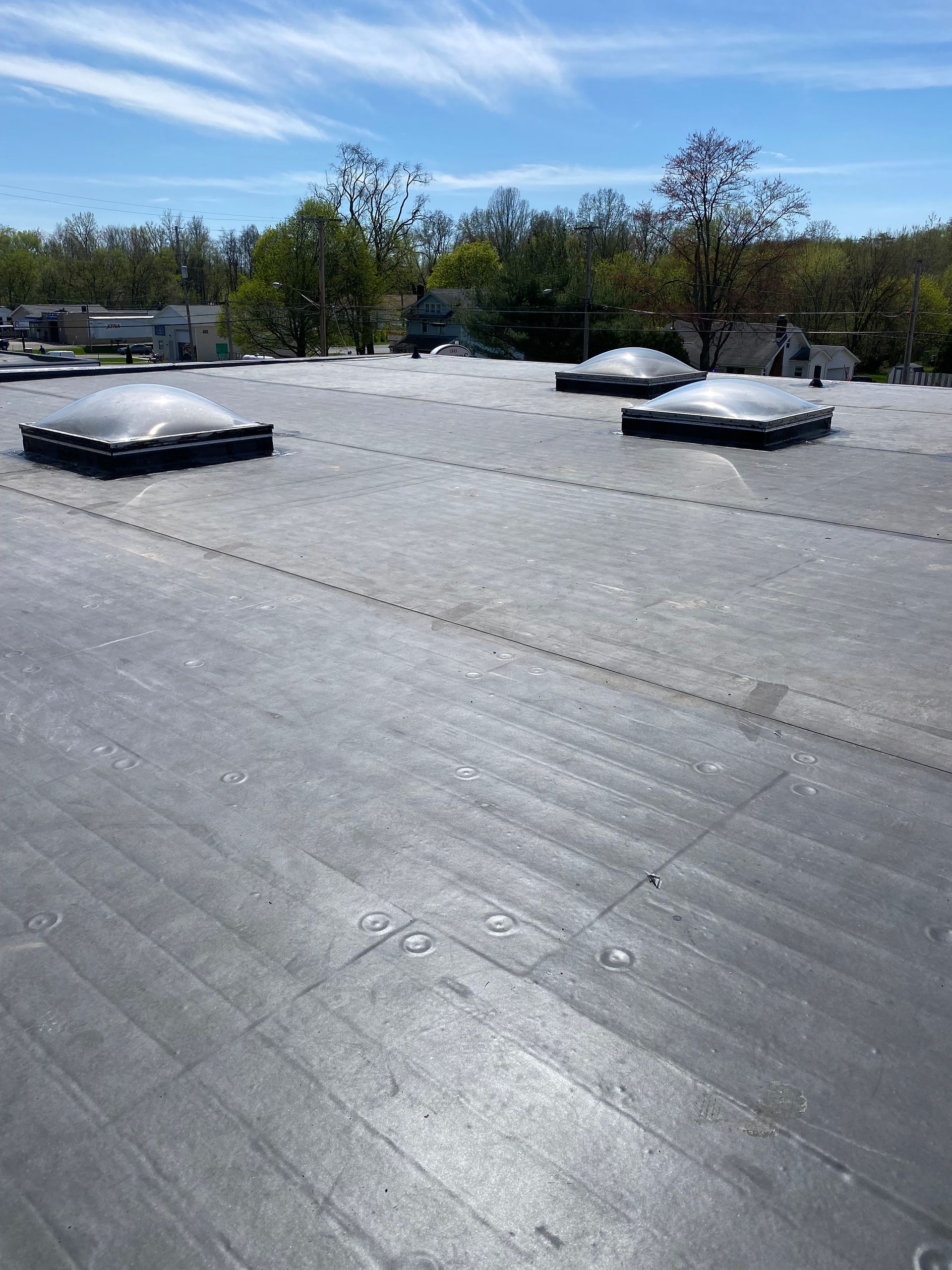 A roof with a lot of skylights on it