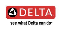 Delta logo with a red rectangle, a black and white triangle, and white text. 