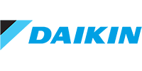 Daikin logo: A stylized blue and black design, the word 