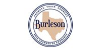 Burleson city seal logo with a circular blue border and Texas outline in the center