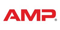 AMP logo in red letters with a registered trademark symbol on a white background