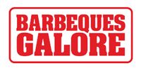 Red Barbeques Galore logo with bold block lettering in a white rounded rectangle