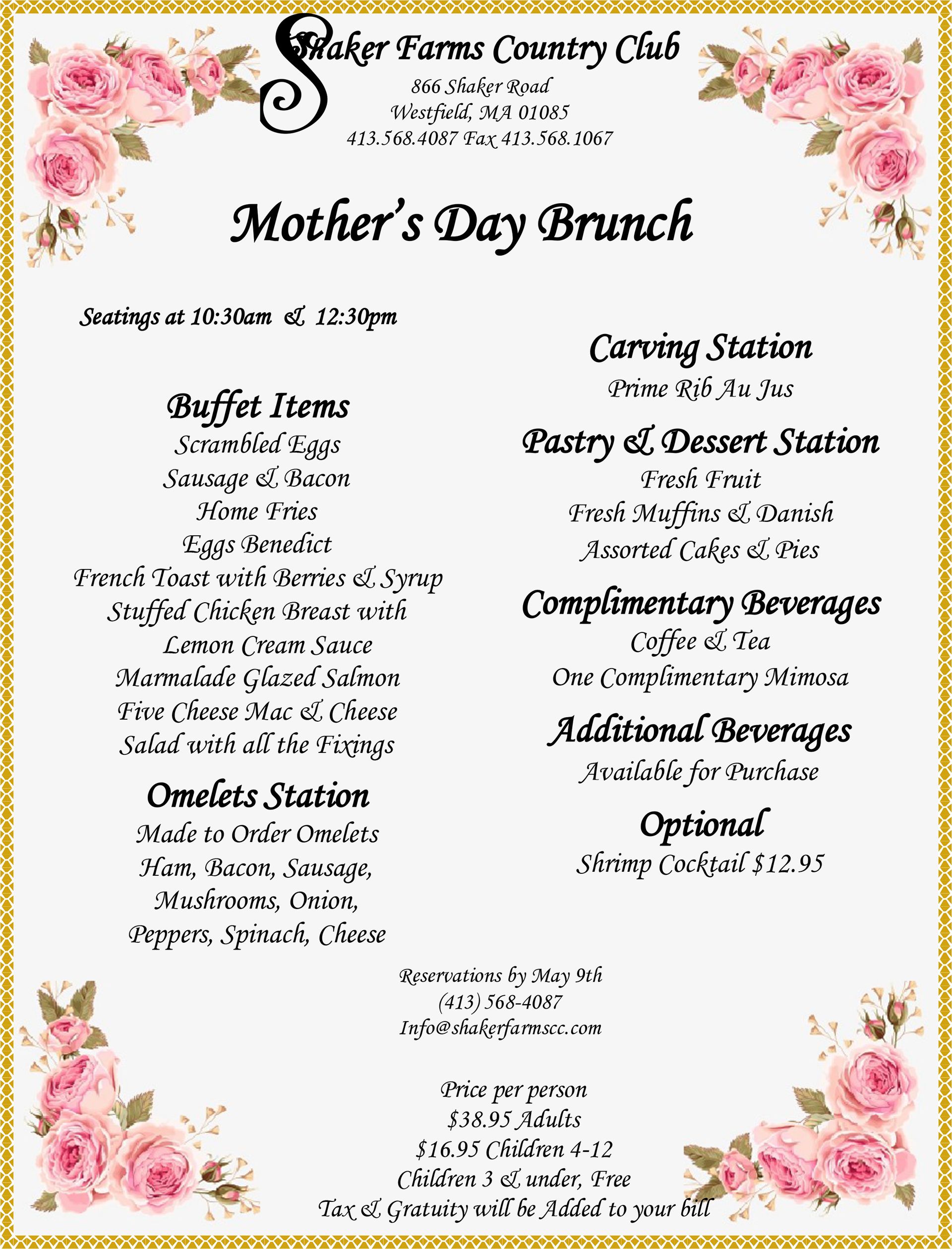 Shaker Farms Country Club Pub Menu Westfield, MA