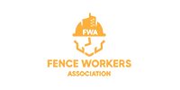 Logo of the Fence Workers Association; features an outline of a worker wearing a hard hat, and the letters 