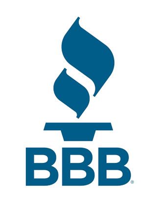 BBB logo in blue with stylized flame above the letters BBB
