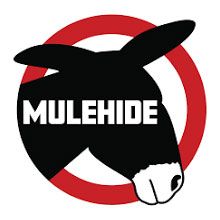 Mulehide logo: black mule head with white muzzle inside a red circle