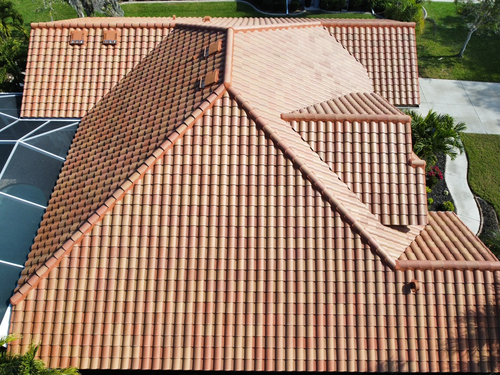 Terracotta Spanish tile roof on a Mediterranean-style home