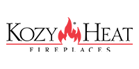 Kozy Heat Fireplaces logo with red flame and text.