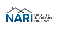 Logo for NARI Liability Insurance Program with house icon. The letters 
