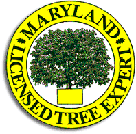 Maryland Licensed Tree Expert circular seal with green tree and yellow border