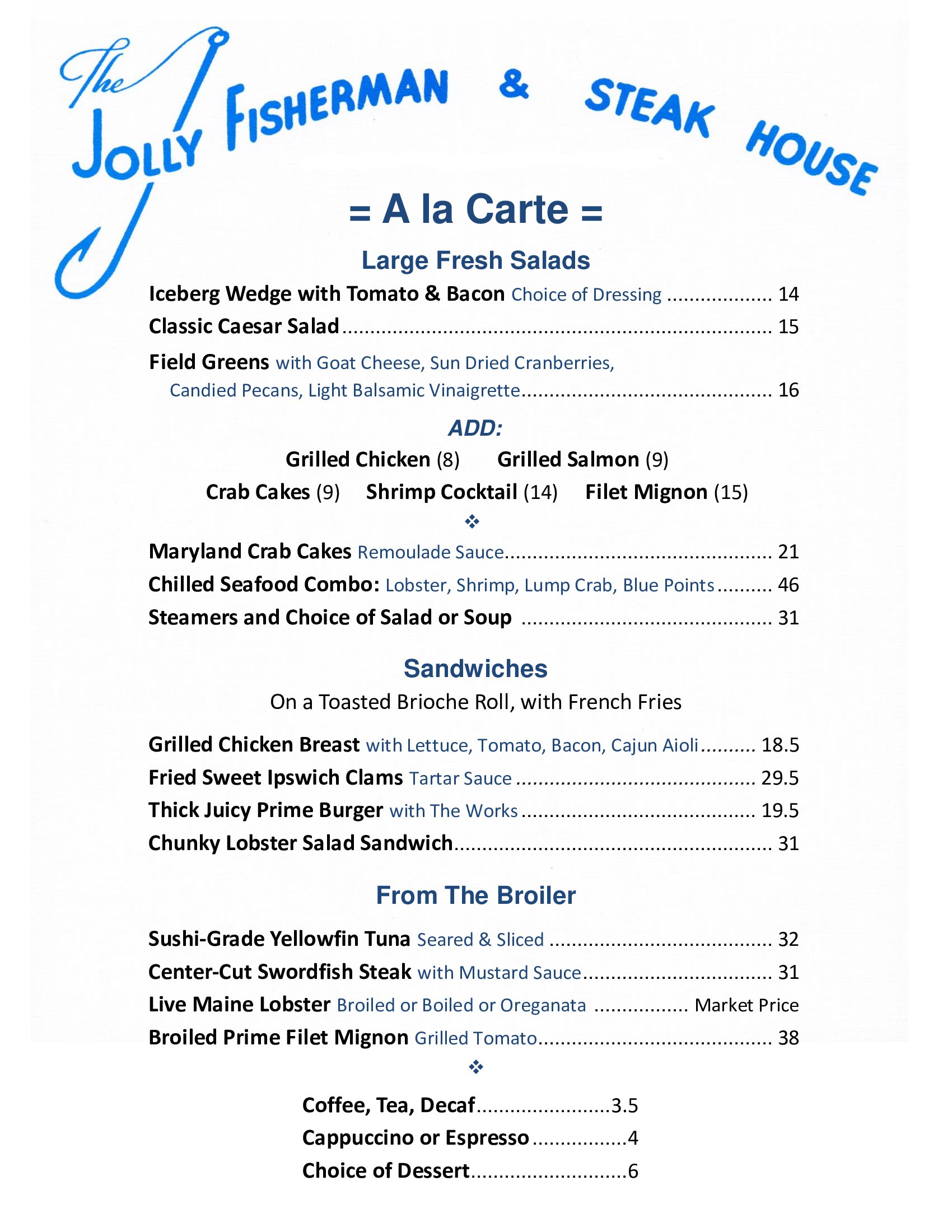 The Jolly Fisherman & Steakhouse Lunch Menu Roslyn, NY