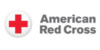 American Red Cross logo with a red cross on a white background, and text 