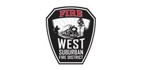 Logo for West Suburban Fire District, black and red shield shape.