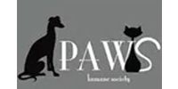 Logo of PAWS humane society: a dog silhouette sits left of 