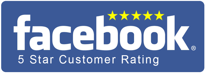 Facebook logo with five gold stars, and the text
