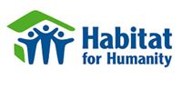 Habitat for Humanity logo with blue figures under a green roof icon