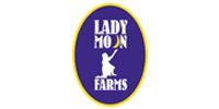 Purple-and-gold oval “Lady Moon Farms” logo with a white moon silhouette