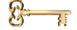 A close-up of a gold key on a chain