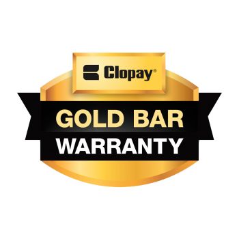 Clopay Gold Bar Warranty badge in black, gold, and white