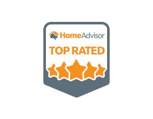 HomeAdvisor Top Rated badge with orange star icons on a gray shield