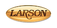 Gold oval LARSON logo in black script text