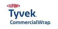 DuPont Tyvek CommercialWrap logo in blue and red on a white background