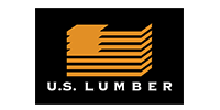 U.S. Lumber logo with orange stacked lumber icon on black background