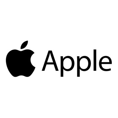 Apple logo in black on a white background.