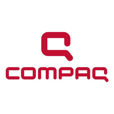 Compaq logo in red on a white background.