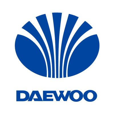 Daewoo logo in blue with stylized fan icon above the word DAEWOO.