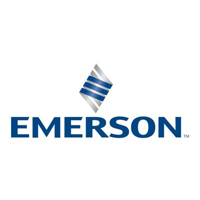 Emerson logo with blue text and a blue-gray diamond icon above it.
