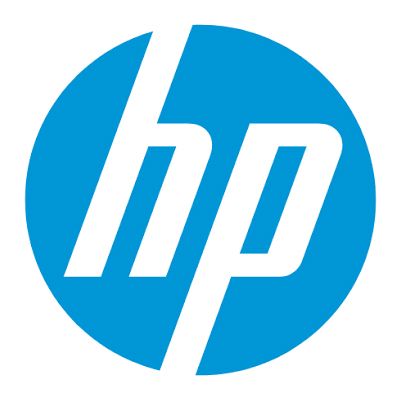 HP logo in white letters on a blue circular background.