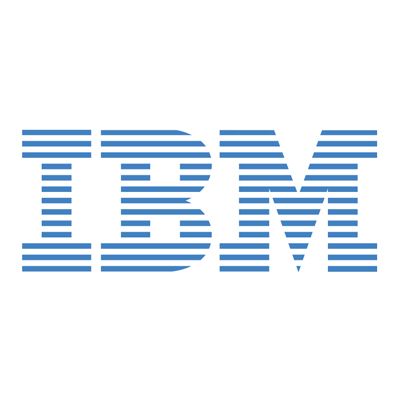 IBM logo in blue horizontal stripes on a white background.