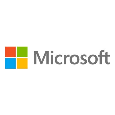 Microsoft logo with four-color window icon and gray wordmark on a white background.