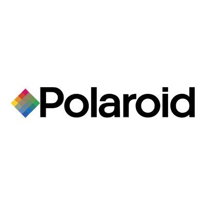 Polaroid logo in black text with a multicolor diamond icon on a white background.