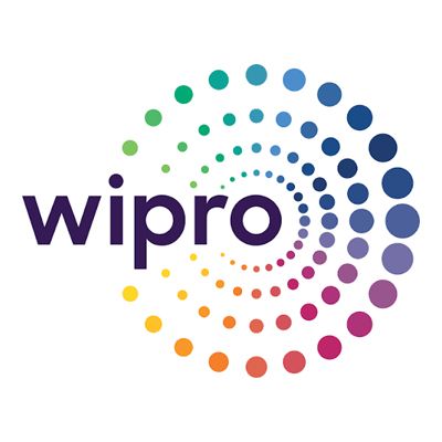 Wipro logo with purple text and a multicolored dotted spiral design.