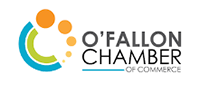 Logo of the O'Fallon Chamber of Commerce: blue, green, and orange circles and text.
