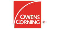 Owens Corning logo: white text and curved line on a red square.